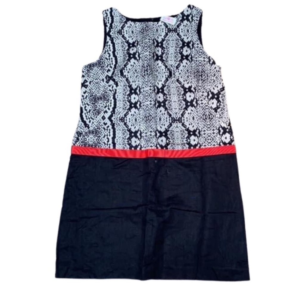 Loft Linen Snake Print Colorblock Dress 10 Petite Black White & Orange